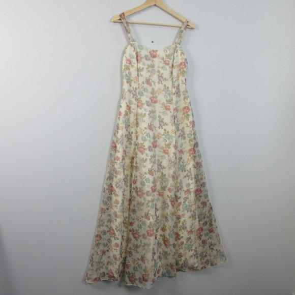 Vintage Dresses & Skirts - Dessy Creations Maxi Sundress Women's 10 Ivory Floral Vtg Prom Cottagecore 272